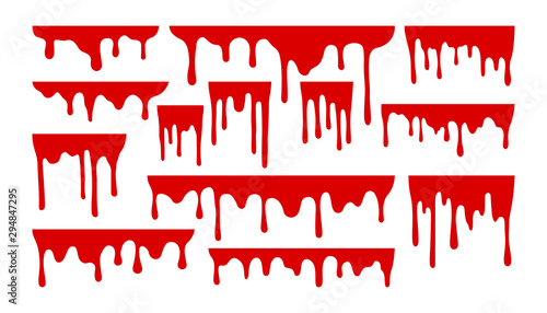Dripping paint or blood set. Liquid with hanging drops. Halloween design collection. photo