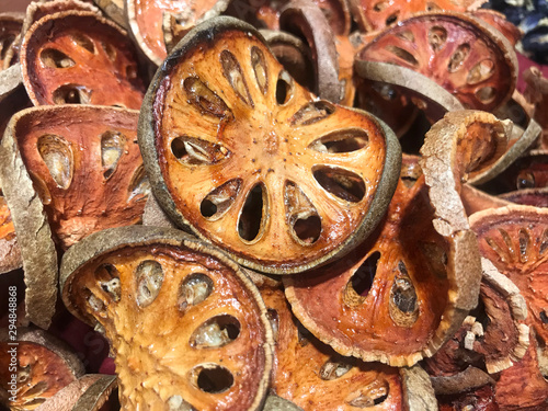 Dried quince slide. Thailand herbs.