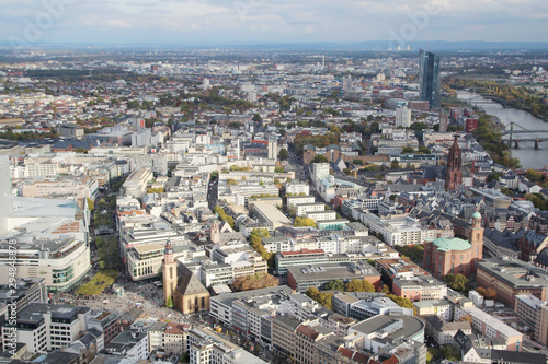 Panoramic view from observation point from Main Tower to Frankfurt and suburbans  Germany 