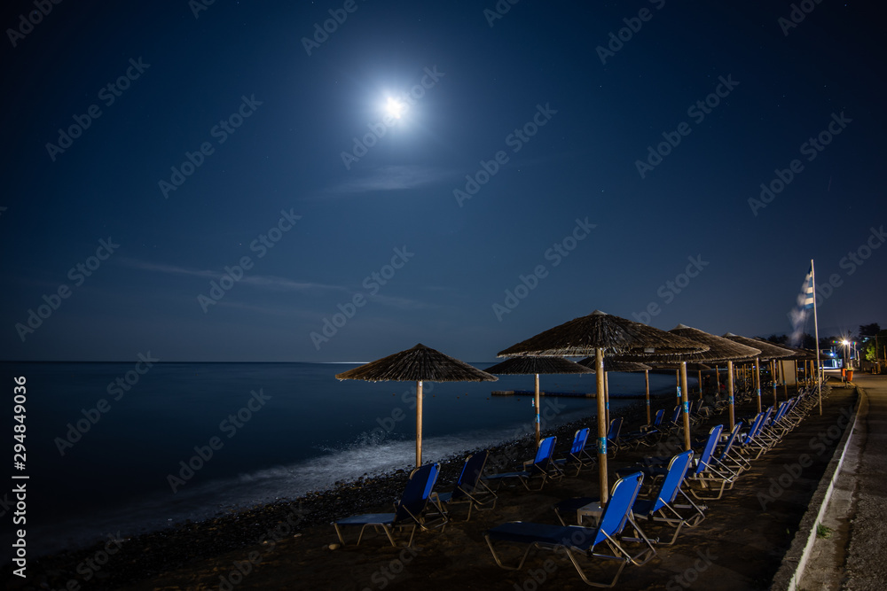 Clear starry night sky at beach.