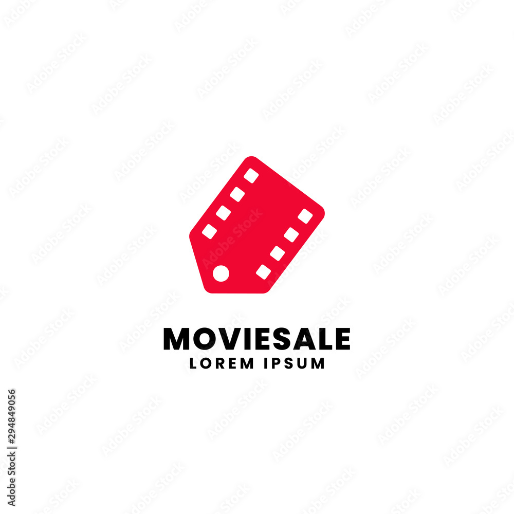 Movie sale promotion shop logo design. Film strip with price tag vector illustration for movie market store discount concept graphic template. Movie sale promotion shop logo design. Film strip with price tag vector illustration for movie market store discount concept graphic template.