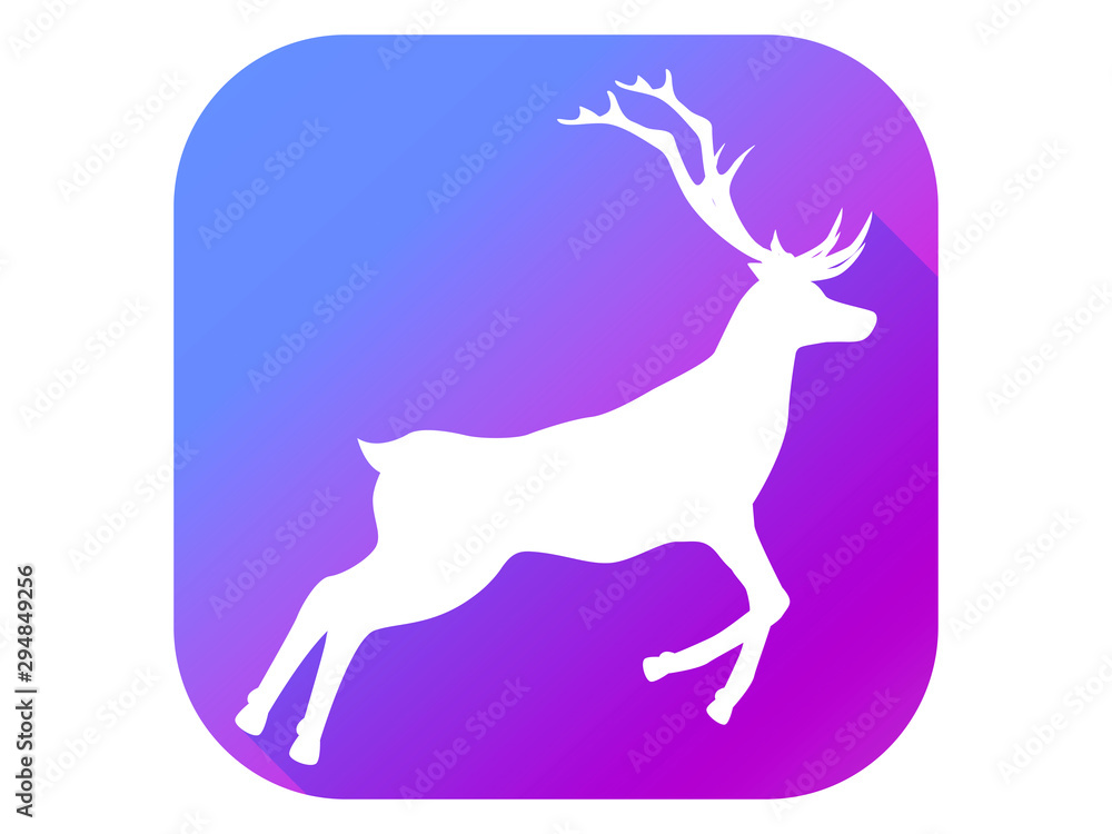 Deer flat icon with long shadow. Pictogram gradient color. Vector illustration