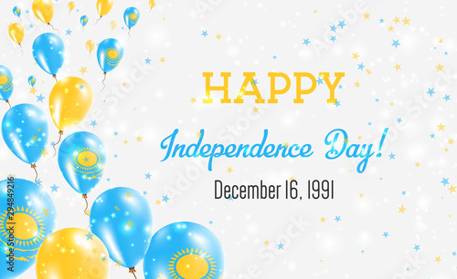 Kazakhstan Independence Day Greeting Card. Flying Balloons in Kazakhstan National Colors. Happy Independence Day Kazakhstan Vector Illustration.