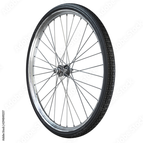 Bicycle wheel close up isolated on white background. 3d rendering.