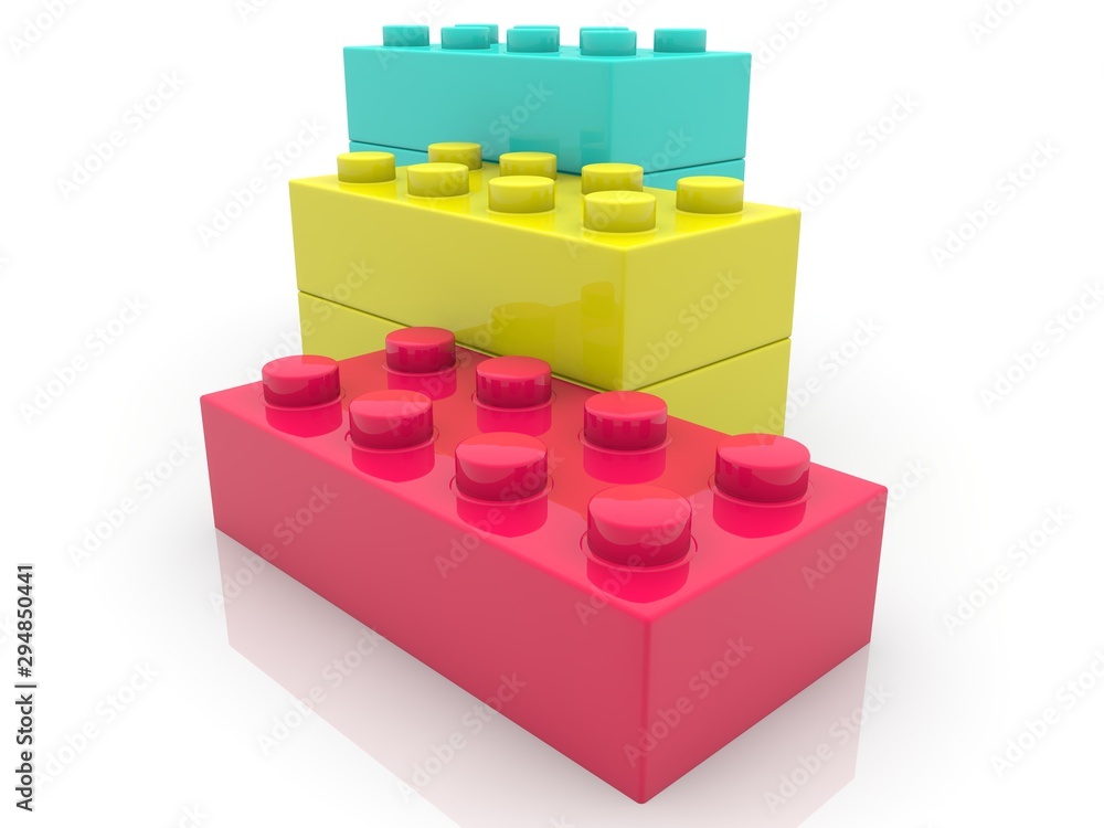 Colorful toy brick building on a white background Colorful toy brick building on a white background