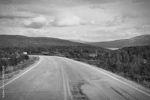 Norway road. Black and white vintage style.