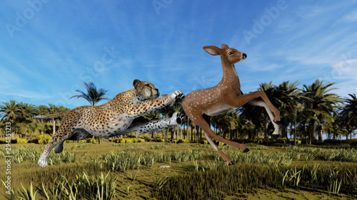 Cheetah is hunting an antelope  3D illustration