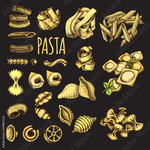 Vector illustration sketch - pasta. Set Italian food.