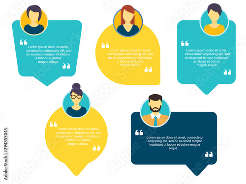Testimonial Speech bubble concept, customer feedback for info graphic, application and website. Creative testimonials template with different shapes. Vector illustration.