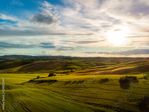 Tuscany countryside hills  stunning aerial view in spring.