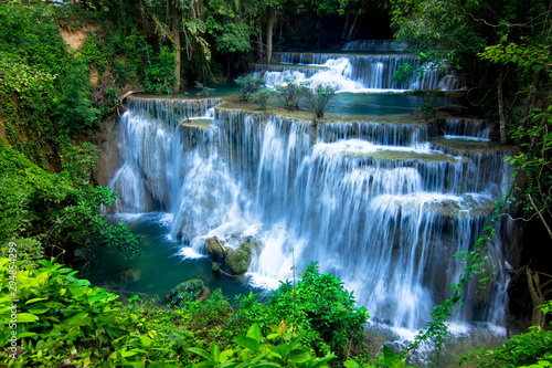 Waterfall in the forest And colorful leaves  Famous tourist attractions of Thailand.