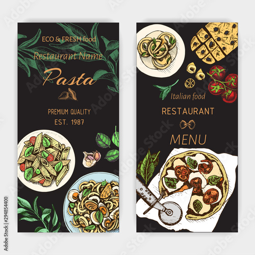 Vector illustration sketch - pasta. Card menu italian restaurant. Banner italan food.