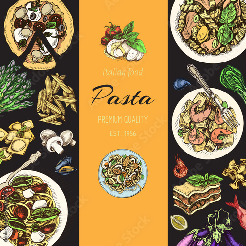 Vector illustration sketch - pasta. Card menu italian resraurant.