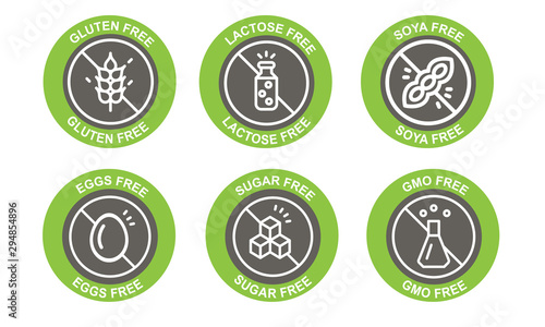 Basic allergens and diet icons vector set isolated on white background.