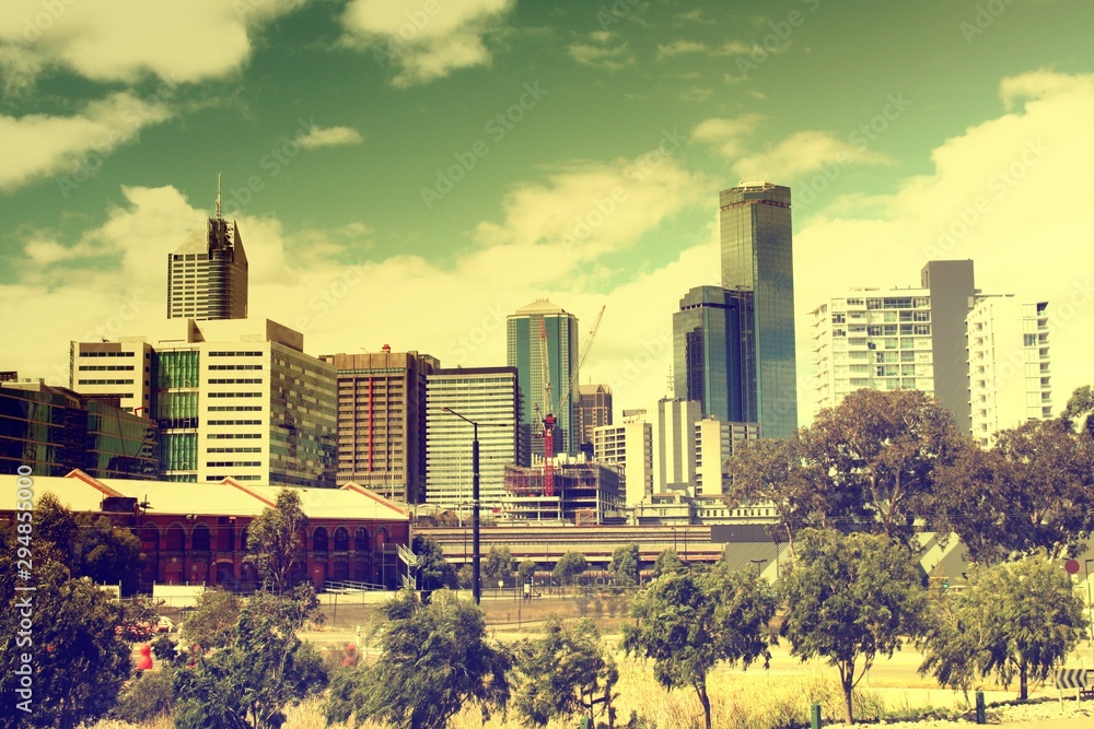 Fototapeta premium Melbourne skyline. Retro filtered colors style.