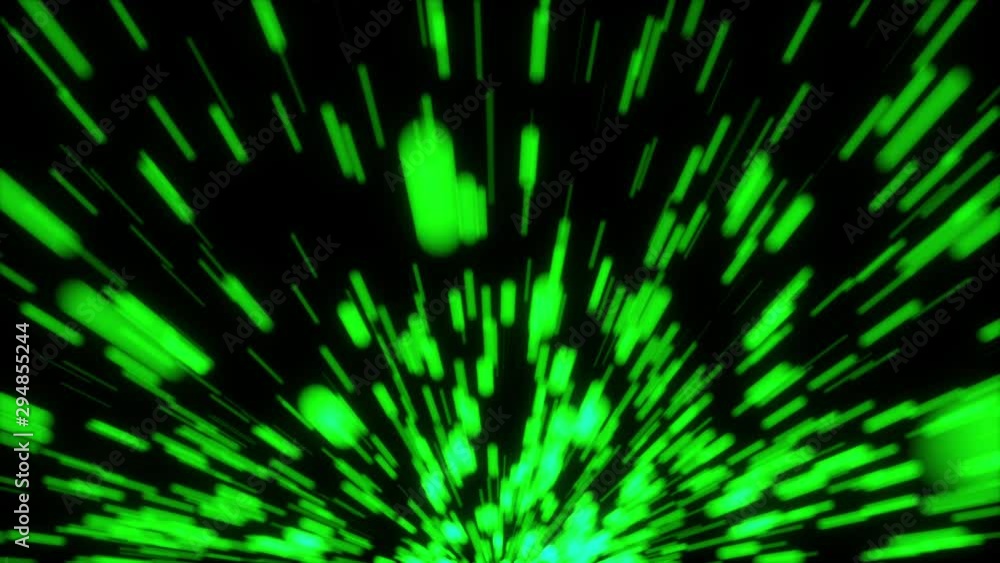 Fast flight of green lights streak in the lateral direction, 3d rendering computer background