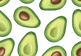 Acrylglasbilder Avocadomuster Exotisches Avocado Muster Tropische Früchte  © yana2607