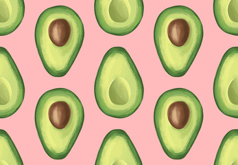 Acrylglasbilder Avocadomuster Tropisches Avocado Muster mit Früchten  © yana2607