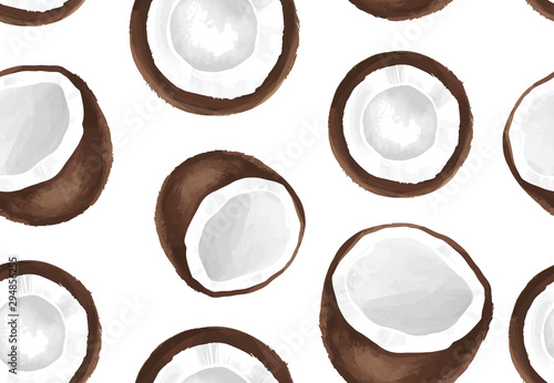 Vector seamless pattern with coconut. Tropical background with exotic fruits