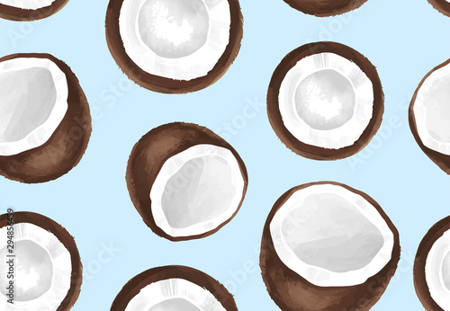 Vector seamless pattern with coconut. Tropical background with exotic fruits