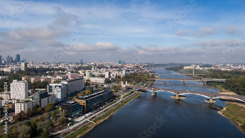 Warszawa- Panorama miasto z lotu ptaka- wisła rzeka