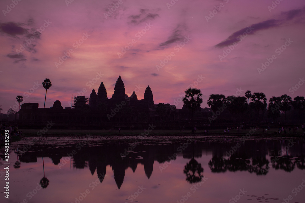 Sunrise at reflection pond, Angkor Wat