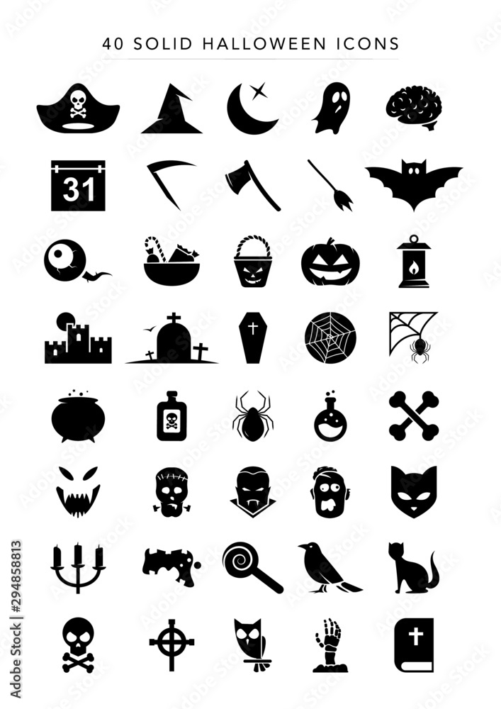 Obraz premium 40 Solid Halloween Icons set