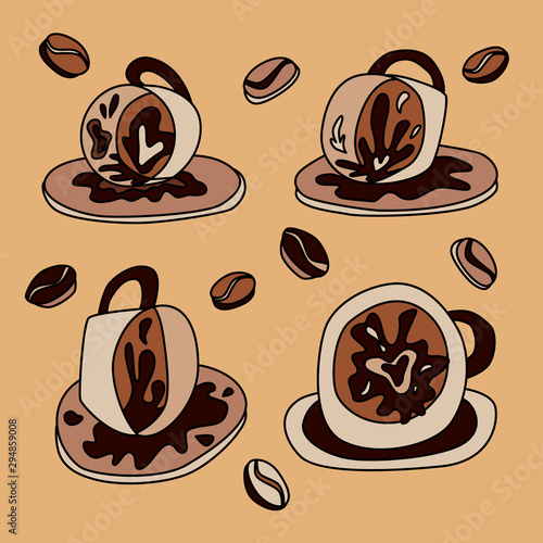 Fortune telling and divination isolated elements of coffee cup for a mystic sphere of activity, shop. Witch store. Idea for  esoteric, occult books, presentation. Furtive telling. 
