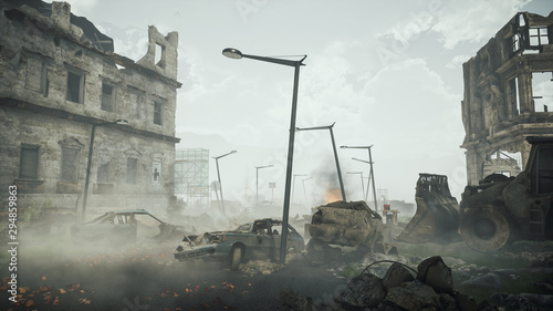 Ruins of a city. Apocalyptic landscape post apocalypse © appledesign