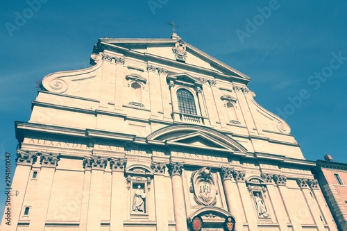 Rome church facade - Chiesa del Gesu. Vintage filtered colors.