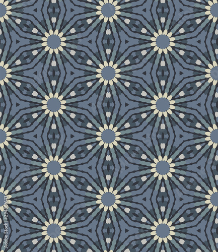 Steel Grey Naive Daisy Bloom Seamless Pattern. Hand Drawn Mosaic Floral background. Neutral muted tones. Moody Prairie Winter Style. All Over Print for Daisies Flower Textile. Vector tile eps10