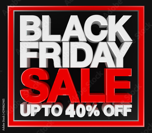 Black friday sale up to 40 % off, 3d rendering