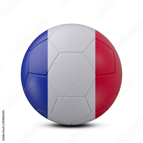 Soccer ball with flag of France isolated with clipping path on white background  3d rendering