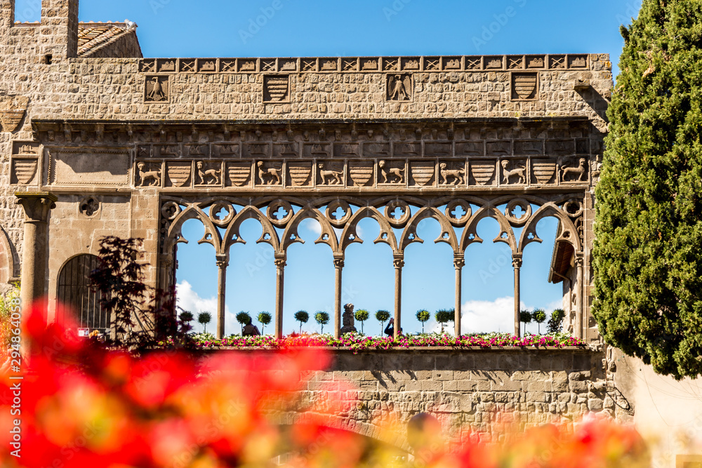 Fototapeta premium The gothic loggia of the papal Palace in San Lorenzo square, in the historic centre of Viterbo, nothern lazio, Italy