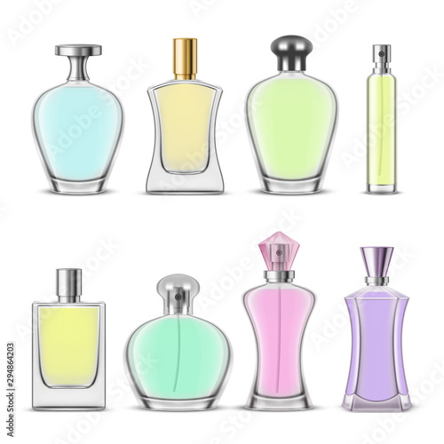 Set of isolated perfume bottle or cosmetic glass
