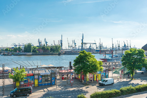 HAMBURG, GERMANY - JULY 24, 2018 : Street view of Cruise ship in the harbor, Hamburg, Germany. © ilolab