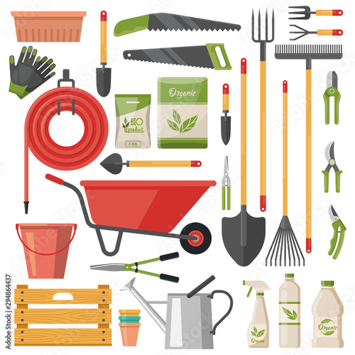 Set of isolated garden tools or gardener items