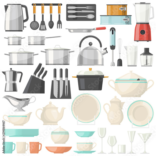 Kitchen utensils and crockery, glassware dish