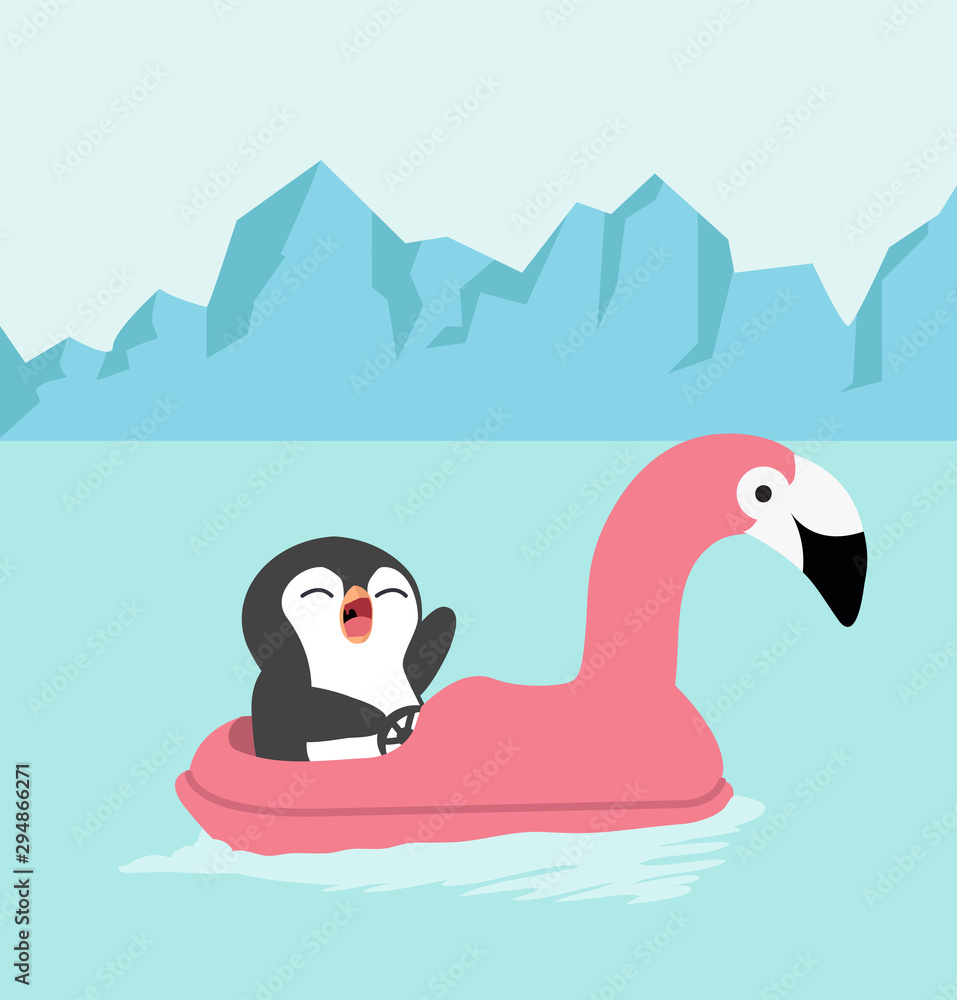 cartoon penguin riding flamingo boat cartoon penguin riding flamingo boat