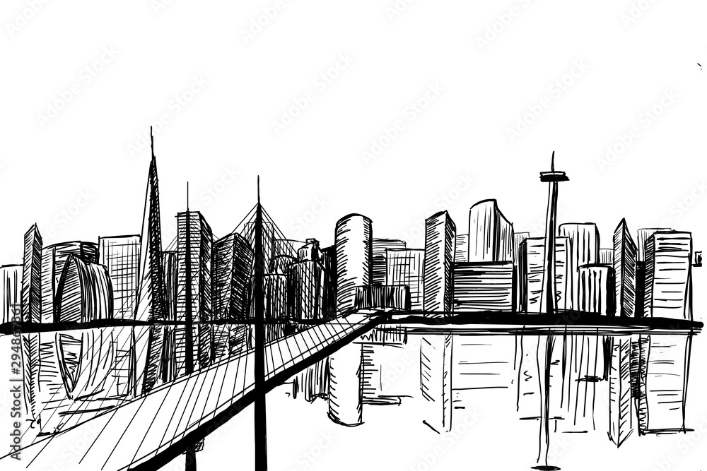 The city skyline. Sketch style