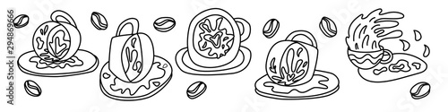 Fortune telling and divination set elements of coffee cup for a mystic sphere of activity, shop. Witch store. Idea for esoteric, occult books, presentation. Furtive telling. Mystery illustrations 