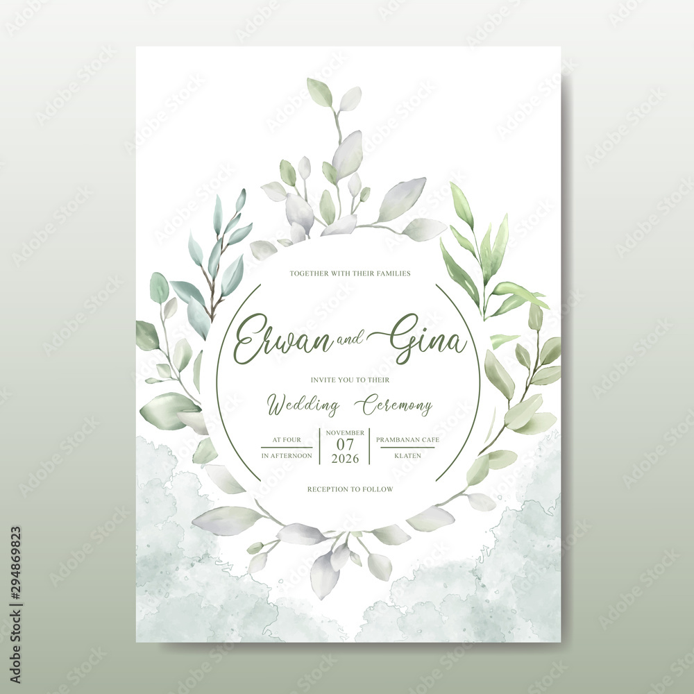 Greenery Watercolor Floral wedding invitation template card design