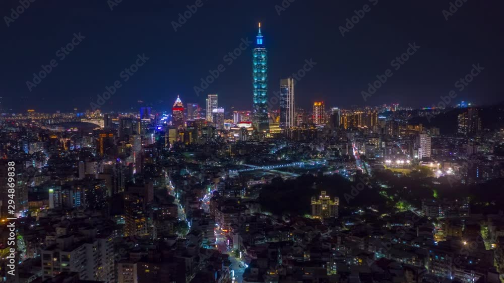 night illuminated taipei cityscape downtown aerial panorama timelapse taiwan night illuminated taipei cityscape downtown aerial panorama timelapse taiwan