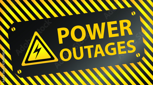 Power outages. Electricity icon. Warning poster in yellow and black on bolts.