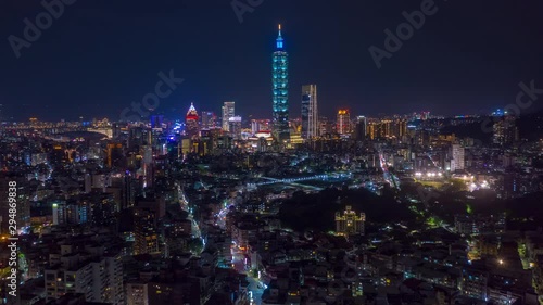 Wallpaper Mural night illuminated taipei cityscape downtown aerial panorama timelapse taiwan Torontodigital.ca