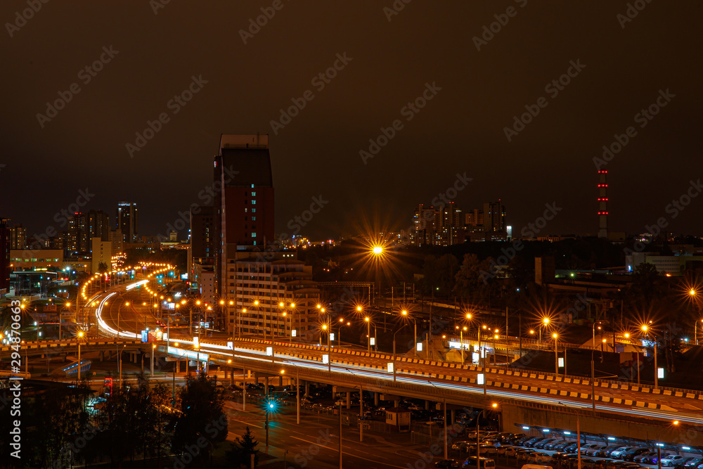 Lights of the night city. Minsk city, Belarus