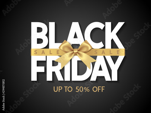 Black friday sale design template Text with decorative golden bow. Vector illustration