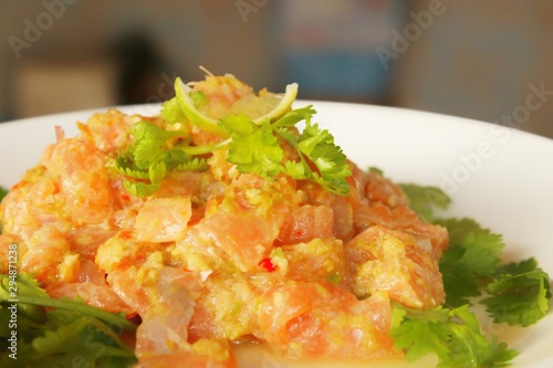 Spicy salmon in Thai seafood style
