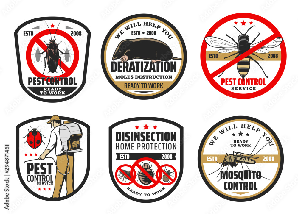 Obraz premium Cockroach, mosquito and pest control icons