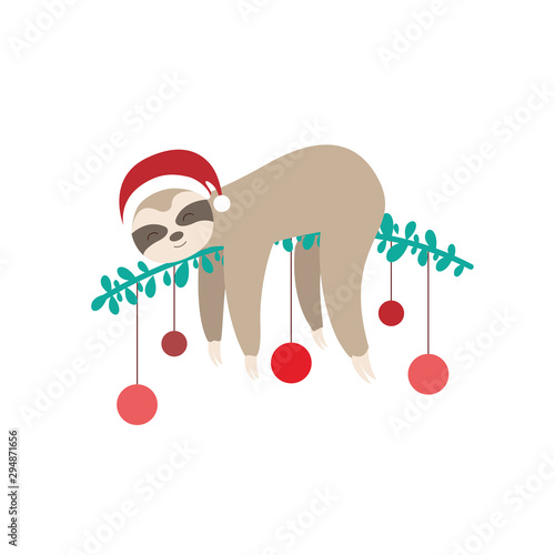Cute Christmas sloth isolated